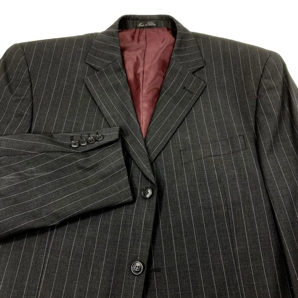 Lineage Wool Sport Coat Stripe Charcoal Gray 3 Button 46 48 Milan Preppy Mob